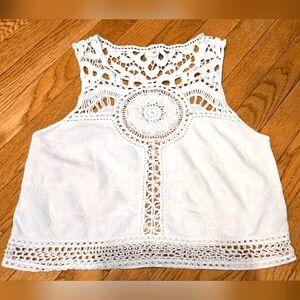 GARAGE White Crochet Detail Cropped Tank Top, Medium